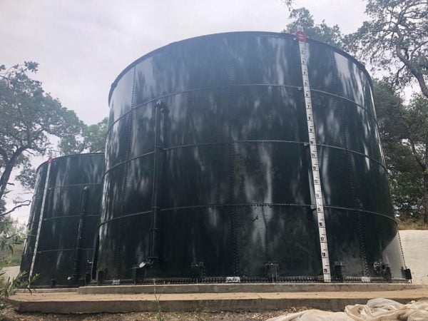 50,000 Gallon Carbon Bolted Steel Tank, Low Profile Roof - Diameter: 33' Peak Height: 8'