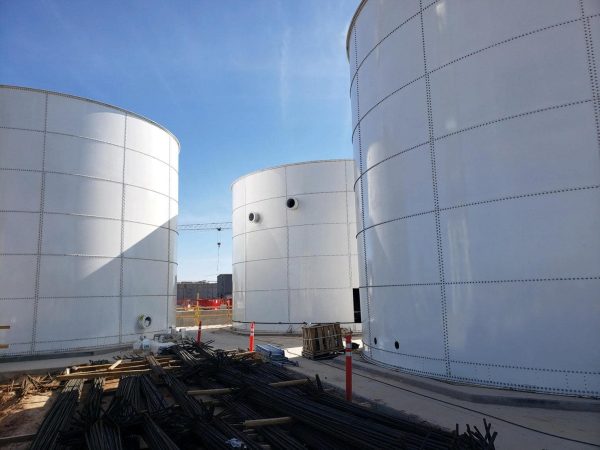 8,000 Gallon Carbon Bolted Steel Tank, Low Profile Roof - Diameter: 9' Peak Height: 16'